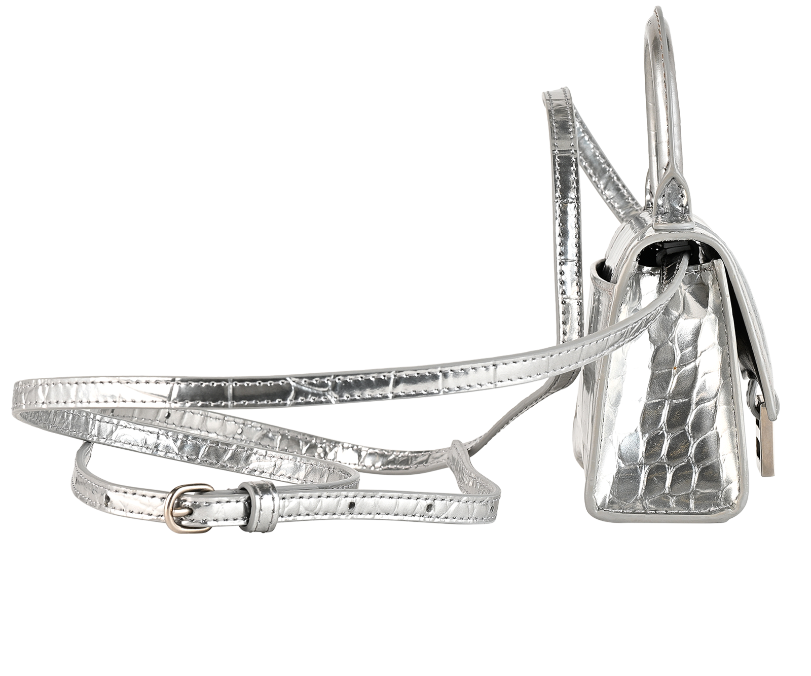 Mini Hourglass, &pound;375, Handbags, Silver, Leather, Side view